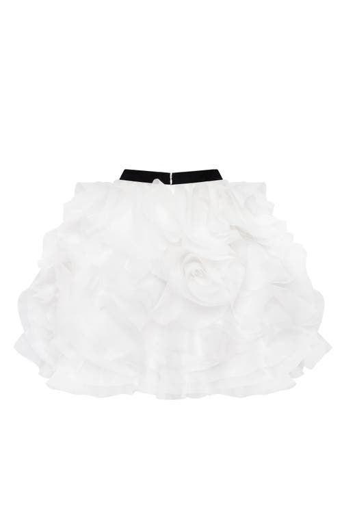 Milla Danceable Mini Skirt With Ruched Flower Appliques In White