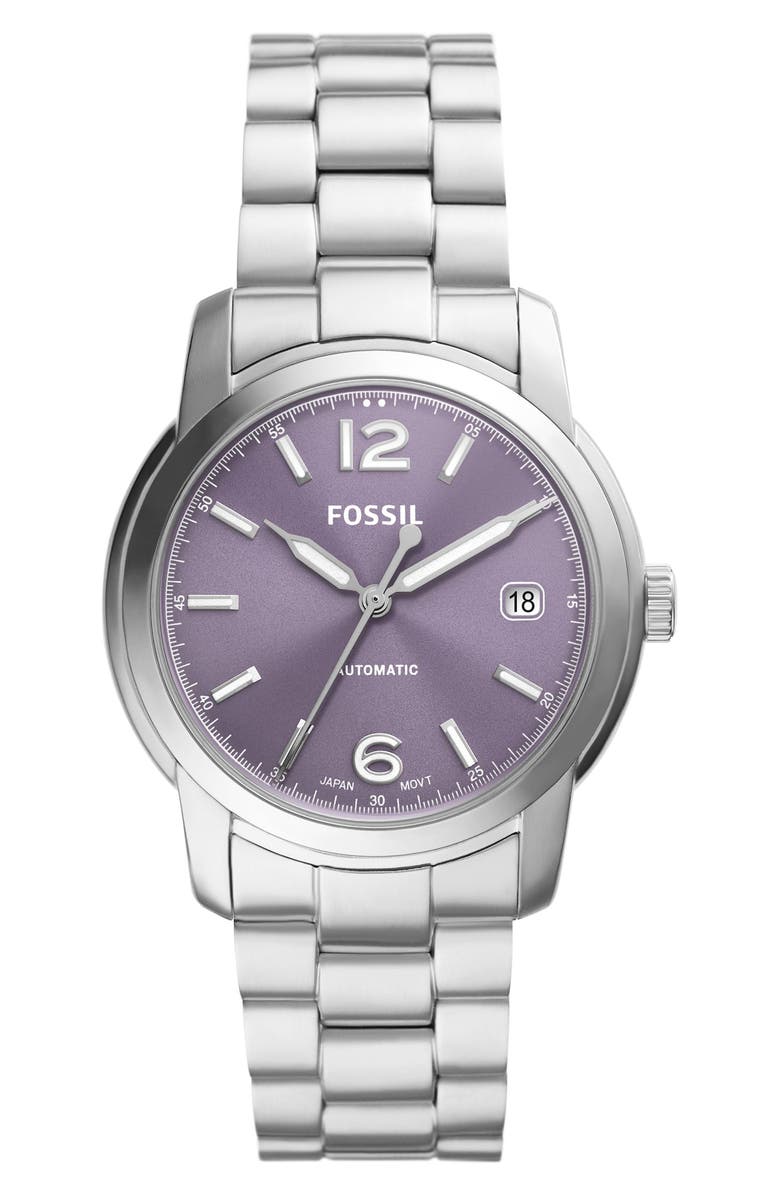 Fossil Heritage Stainless Steel Automatic Bracelet Watch, 38mm, Main, color, 