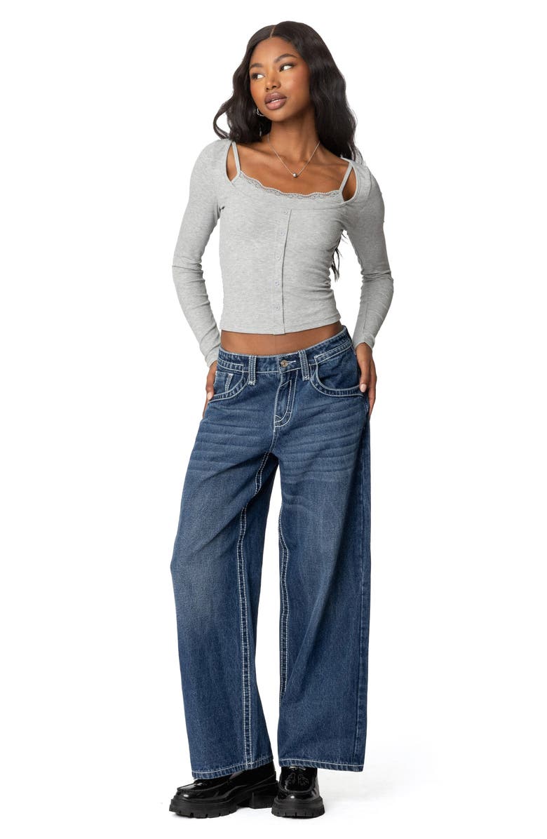 EDIKTED Josi Layered Rib Top, Alternate, color, Gray-Melange