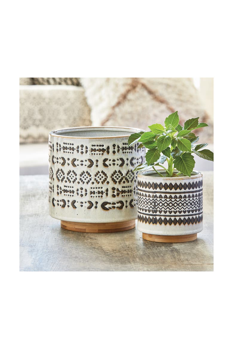 Tanga Planter Stoneware Flower Pot with Base Decor, Alternate, color, Multicolored