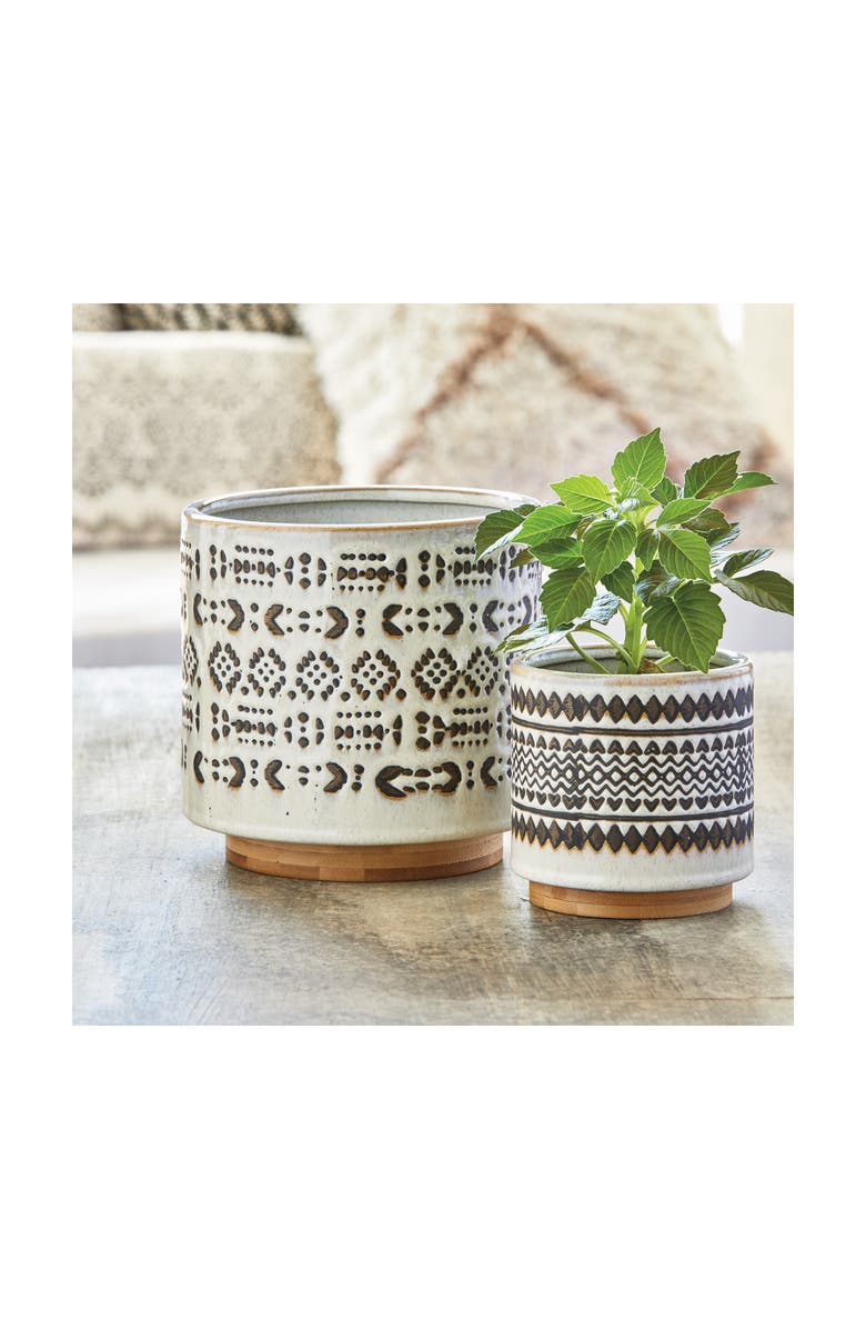 tag Tanga Planter Stoneware Flower Pot with Base Decor, Alternate, color, Multicolored