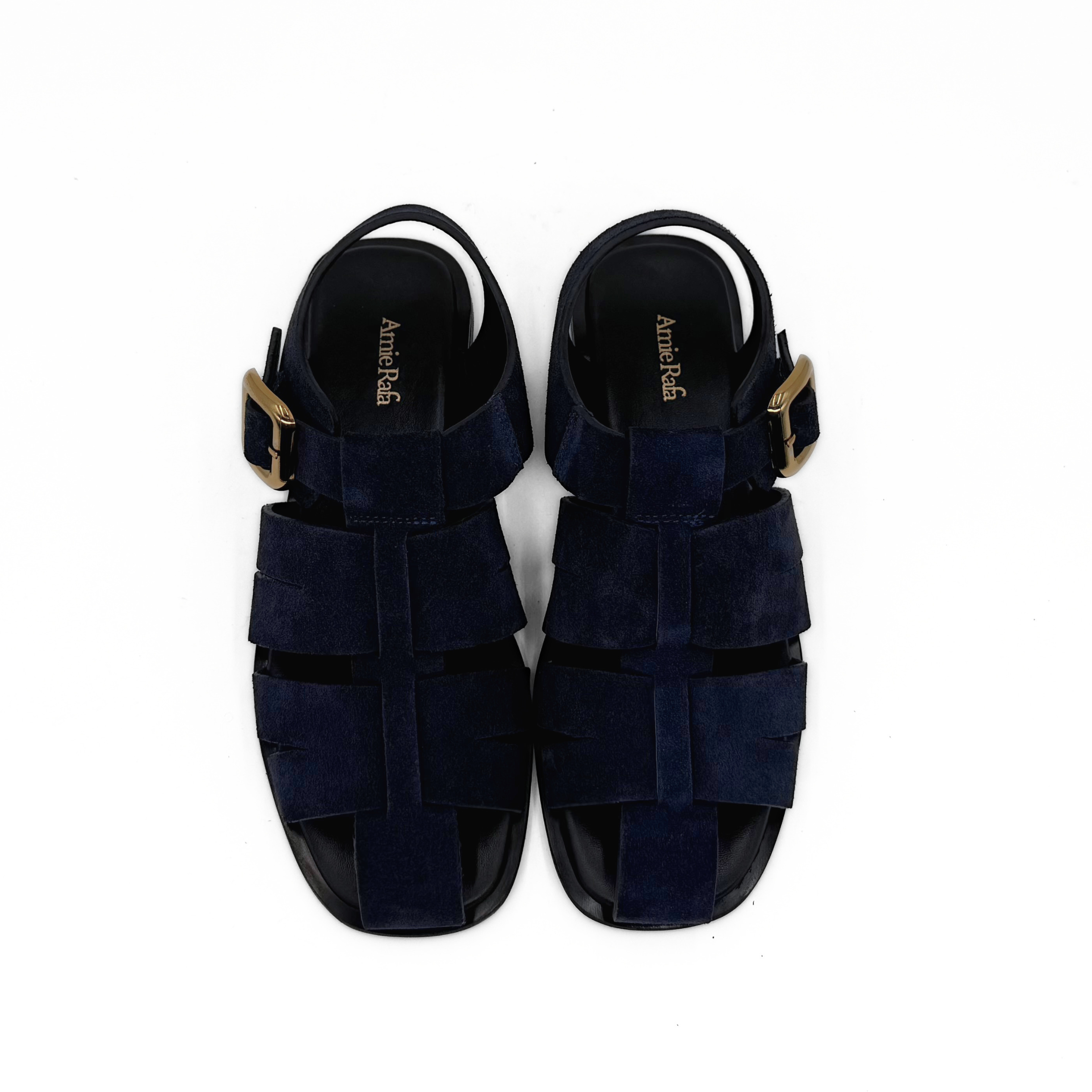 Bertha Suede Fisherman Sandals, Alternate, color, Navy