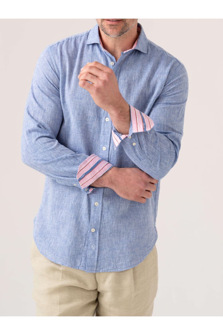 Cotton Linen Long Sleeve Shirt, Main, color, Mid Blue