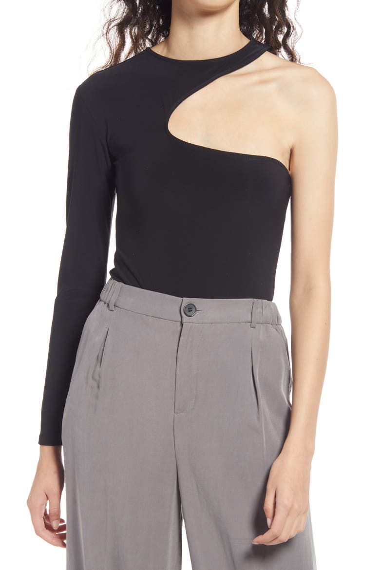 One-Shoulder Bodysuit, Main, color, BLACK