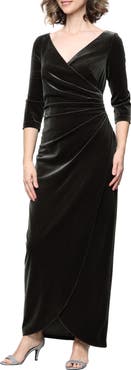Alex Evenings Ruched Three-Quarter Sleeve Velvet Gown