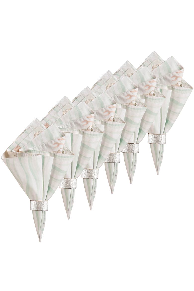 Mystic Echoes Cotton Reversible Cloth Napkin Set of 6, Alternate, color, Green