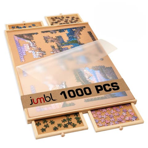 1000-Piece Puzzle Board with Drawers, Lazy Susan & Cover, Rotating Wooden Table