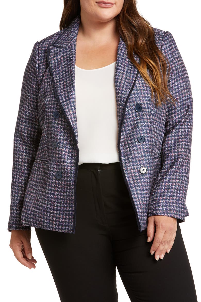 Houndstooth Faux Double Breasted Blazer, Alternate, color, NAVY/ PINK/ VIOLET