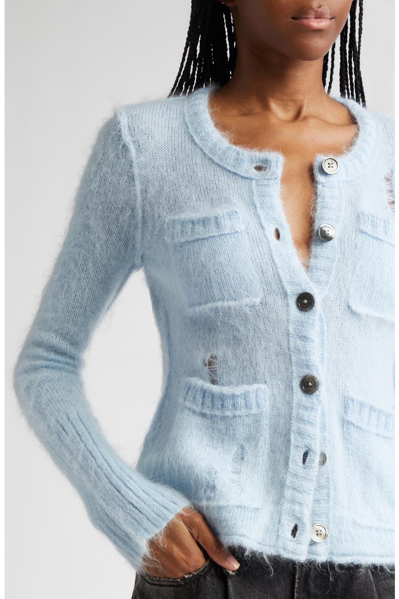 Elongated Shrunken Kid Mohair & Merino Wool Blend Cardigan, Alternate, color, LIGHT BLUE