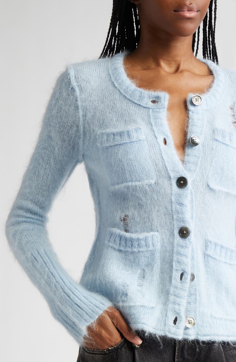 R13 Elongated Shrunken Kid Mohair & Merino Wool Blend Cardigan, Alternate, color, Light Blue