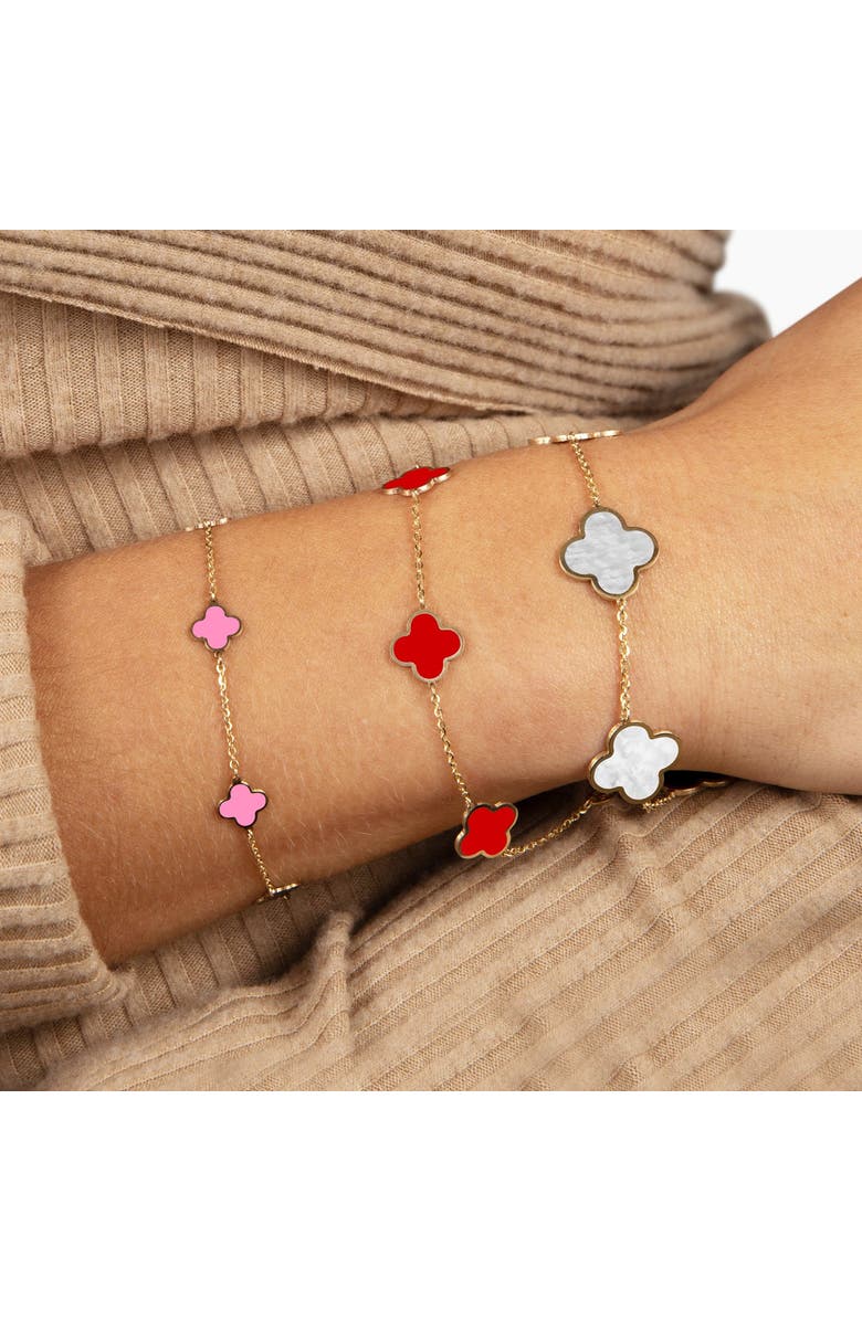 The Lovery Fine Jewelry Mini Bubblegum Pink Clover Bracelet, Alternate, color, Bubblegum Pink