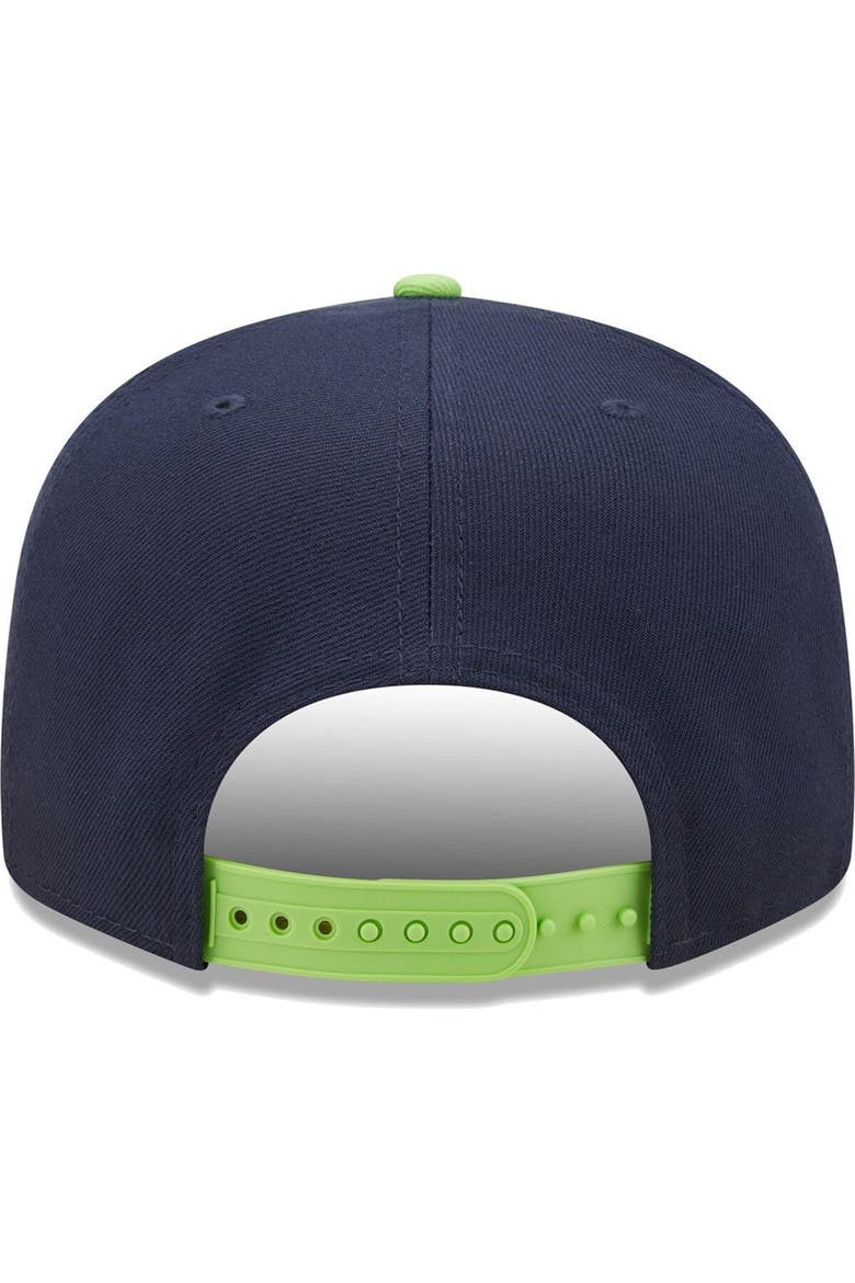 Men's New Era College Navy/Neon Green Seattle Seahawks Team Script 9FIFTY Snapback Hat, Alternate, color, Navy