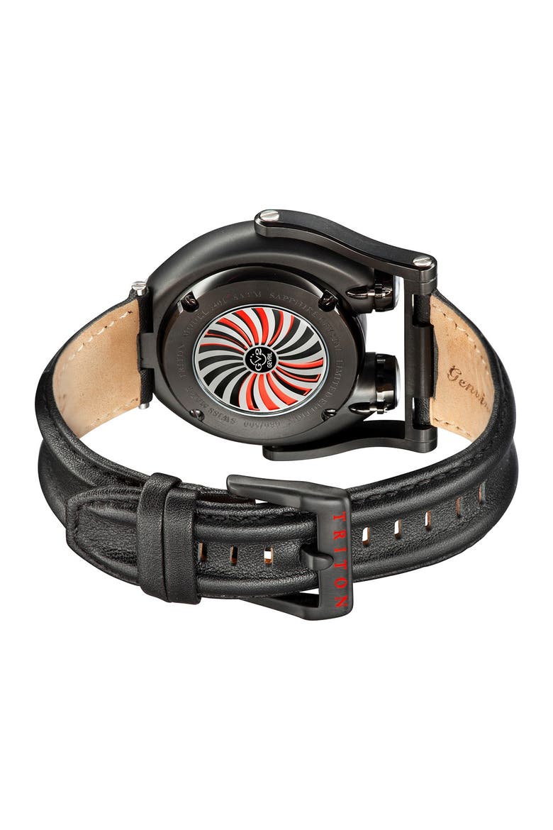 Triton Limited Edition Swiss Automatic Leather Strap Watch, 48mm, Alternate, color, BLACK