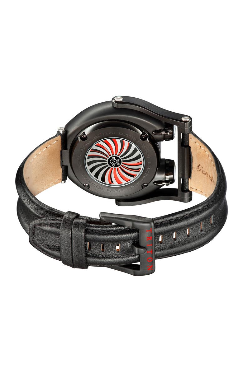 GV2 Triton Limited Edition Swiss Automatic Leather Strap Watch, 48mm, Alternate, color, Black