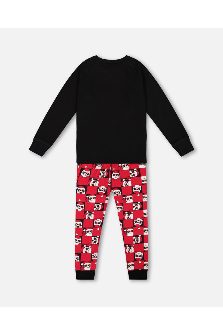Boy's Organic Cotton Two Piece Pajama Set Red Printed Santa, Alternate, color, Printed Santa Claus