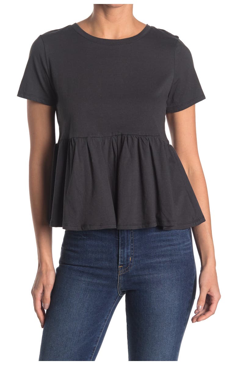 Bobeau Short Sleeve Cotton Peplum Top, Main, color,