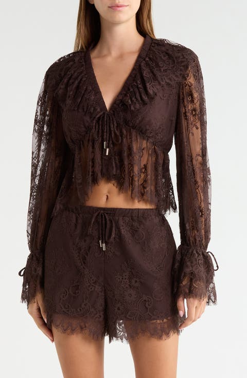 Long Sleeve Crop Lace Top