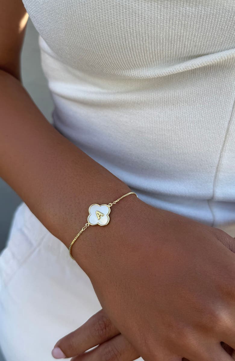 Adornia Mother of Pearl Initial Clover Bracelet, Alternate, color, White-A