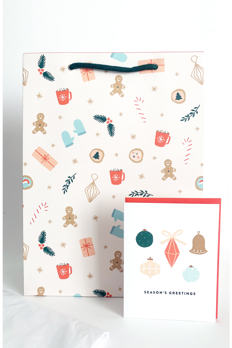 Pink Holiday Pattern Gift Bag Card Set, Main, color, Pink Holiday Pattern
