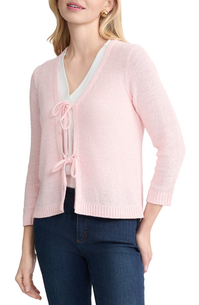 Jones New York Tie Front Cardigan, Main, color, Petal Pink