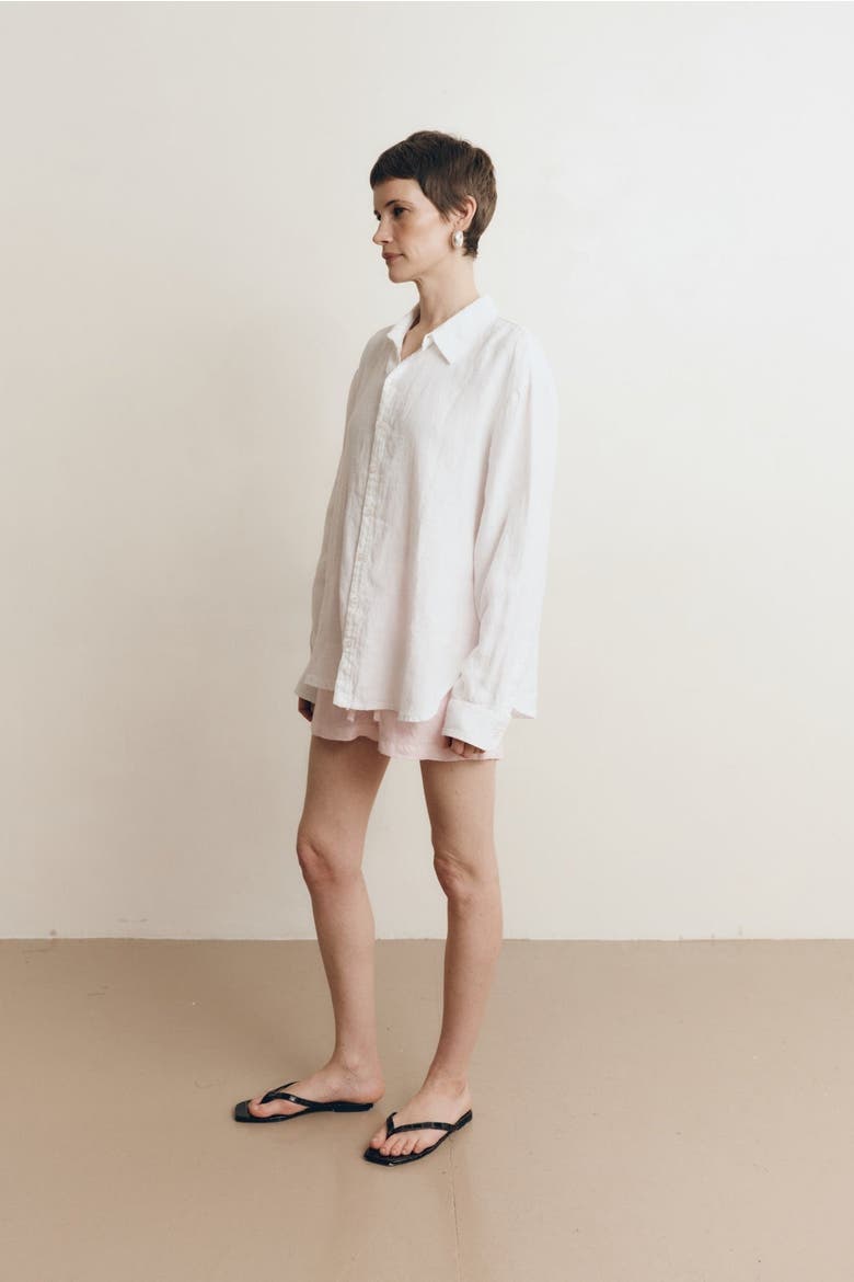 Cecile Oversized Linen Shirt, Alternate, color, White