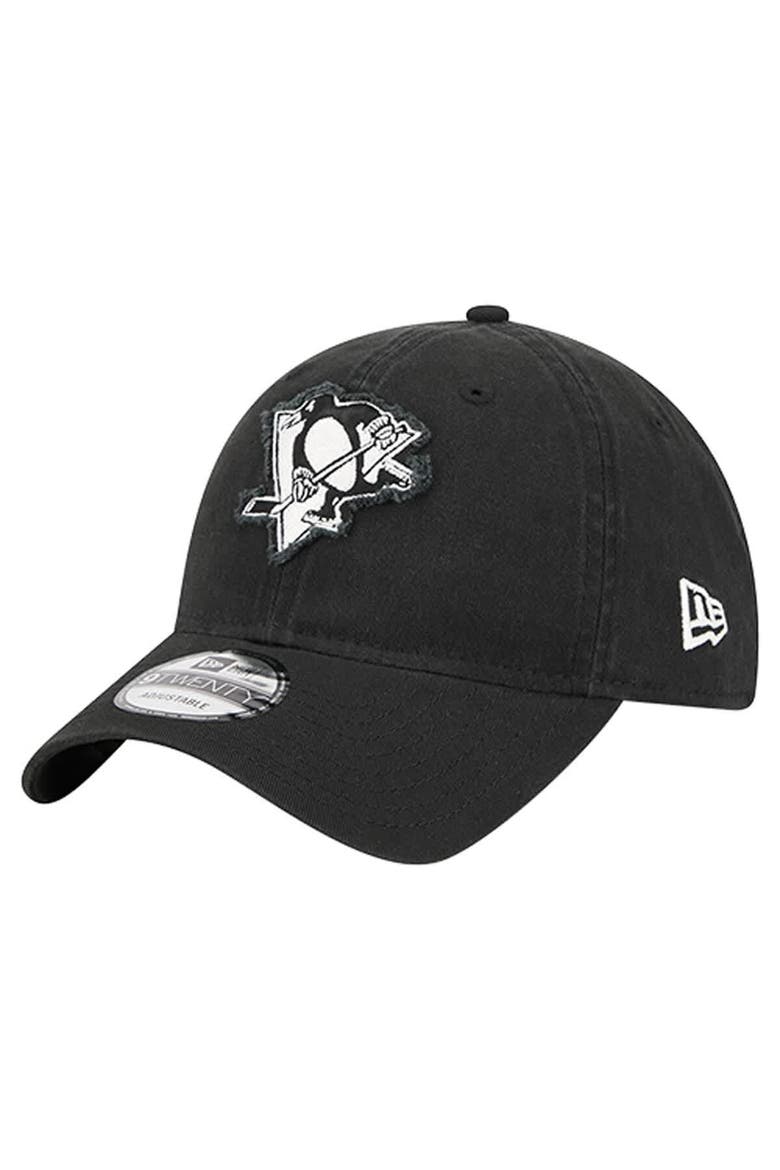 Men's New Era  Black Pittsburgh Penguins Stamp Fabric Applique 9TWENTY Adjustable Hat, Main, color, Black