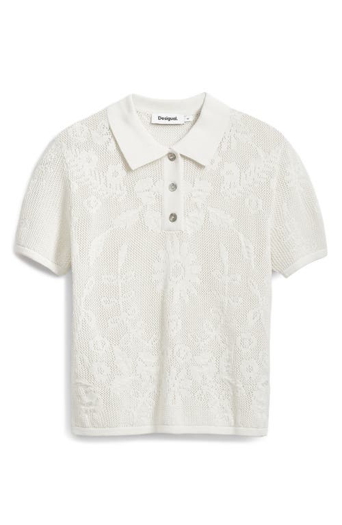 Desigual Openstitch Short Sleeve Polo In Light Beige