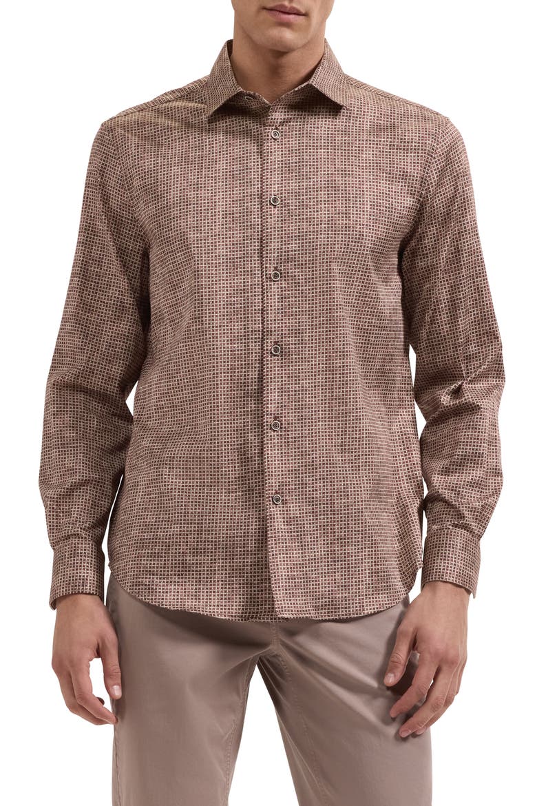 Alvin Shaped Geometric Cotton Blend Shirt, Main, color, SIENNA