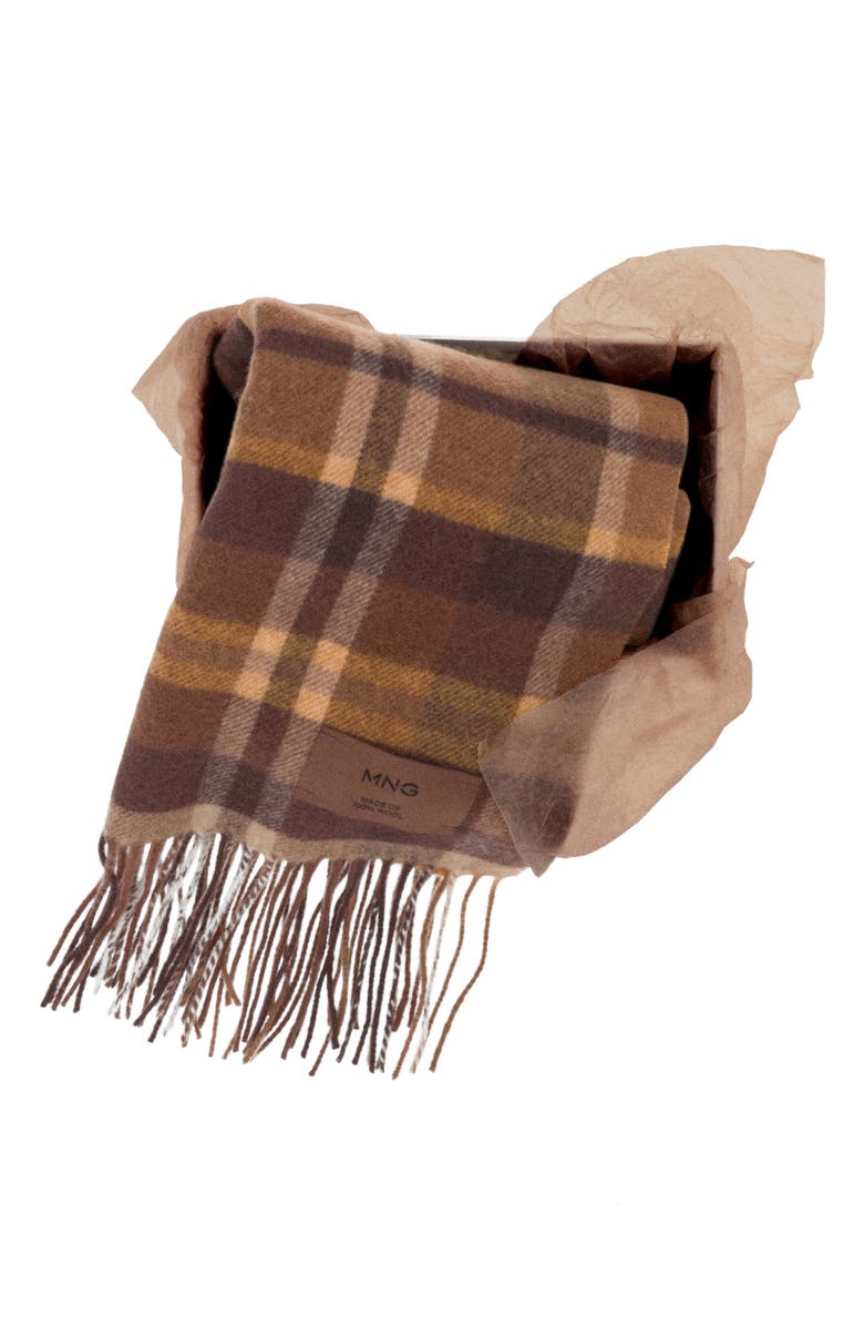 MANGO Check Wool Scarf, Alternate, color, Chocolate