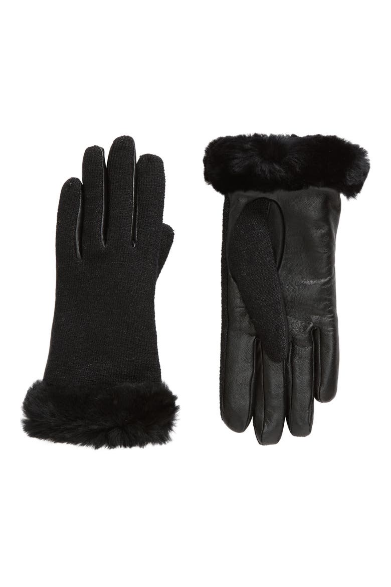 Shorty Genuine Shearling Gloves, Main, color, BLACK