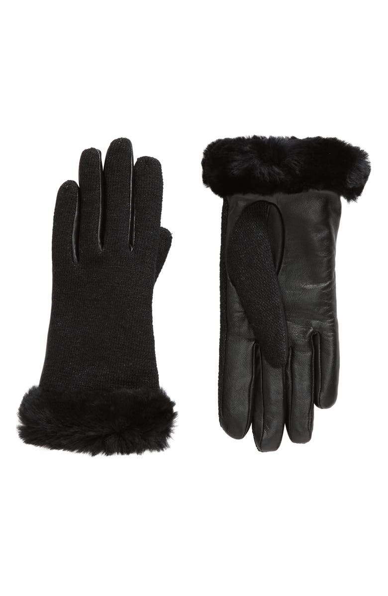 UGG<sup>®</sup> Shorty Genuine Shearling Gloves, Main, color, Black