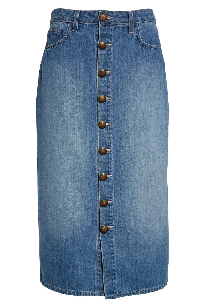 Kathleen Button Front Midi Denim Skirt, Alternate, color, BANDERA