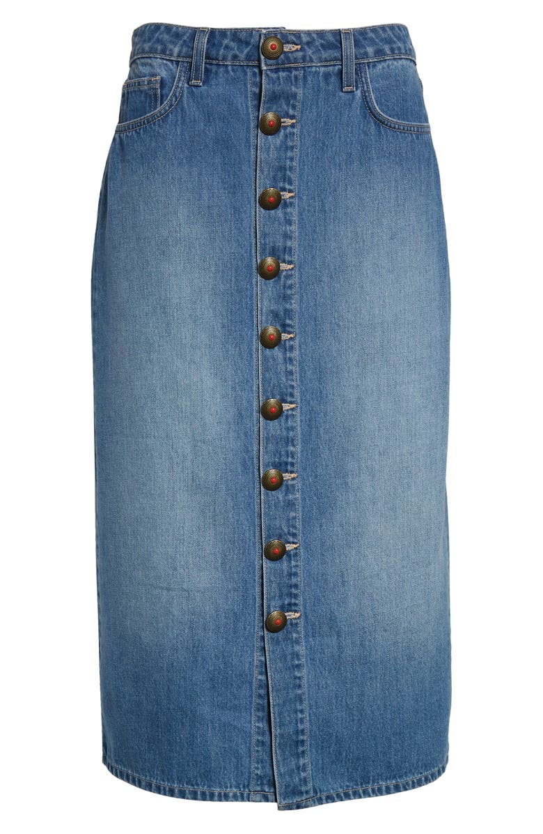 L'AGENCE Kathleen Button Front Midi Denim Skirt, Alternate, color, Bandera