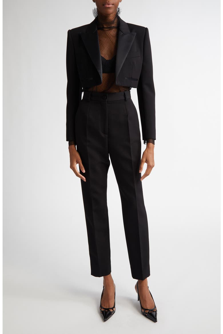 Wool & Silk Blend Crop Blazer, Alternate, color, N0000 NERO