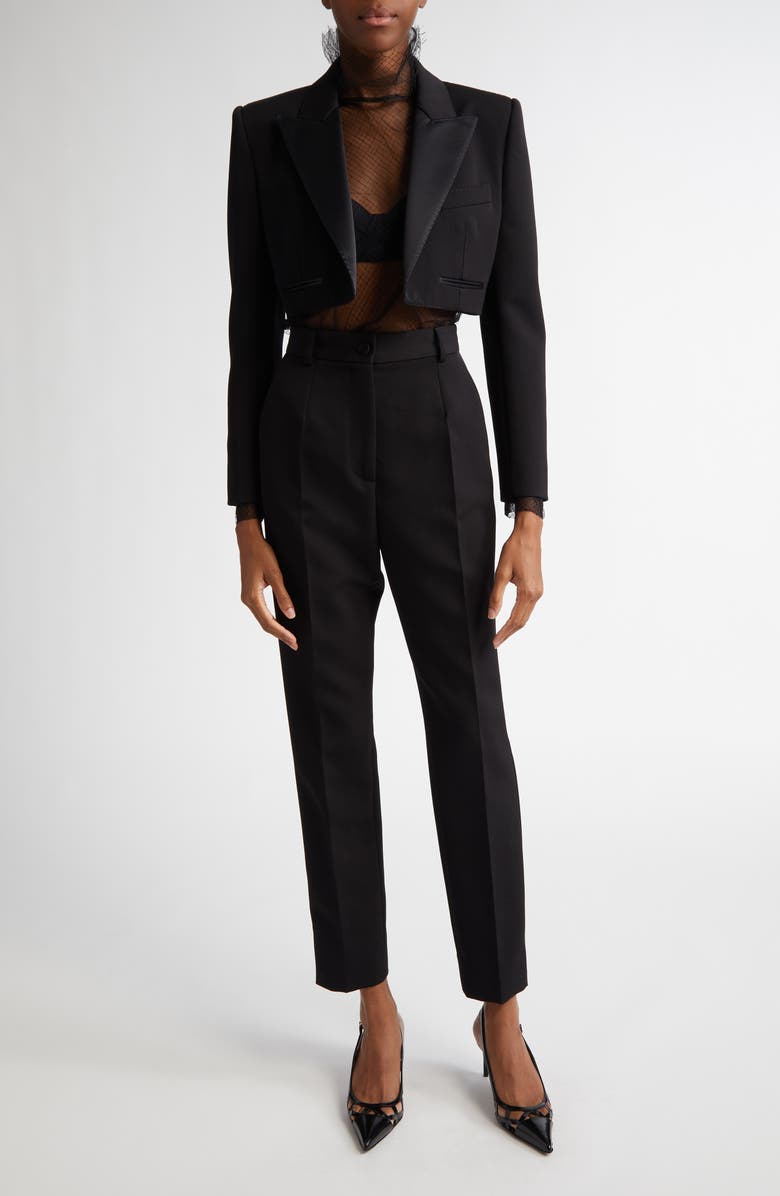 Dolce&Gabbana Wool & Silk Blend Crop Blazer, Alternate, color, N0000 Nero