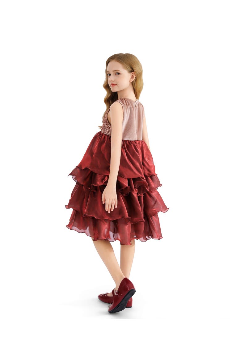 Tiered Satin Party Dress, Alternate, color, Red