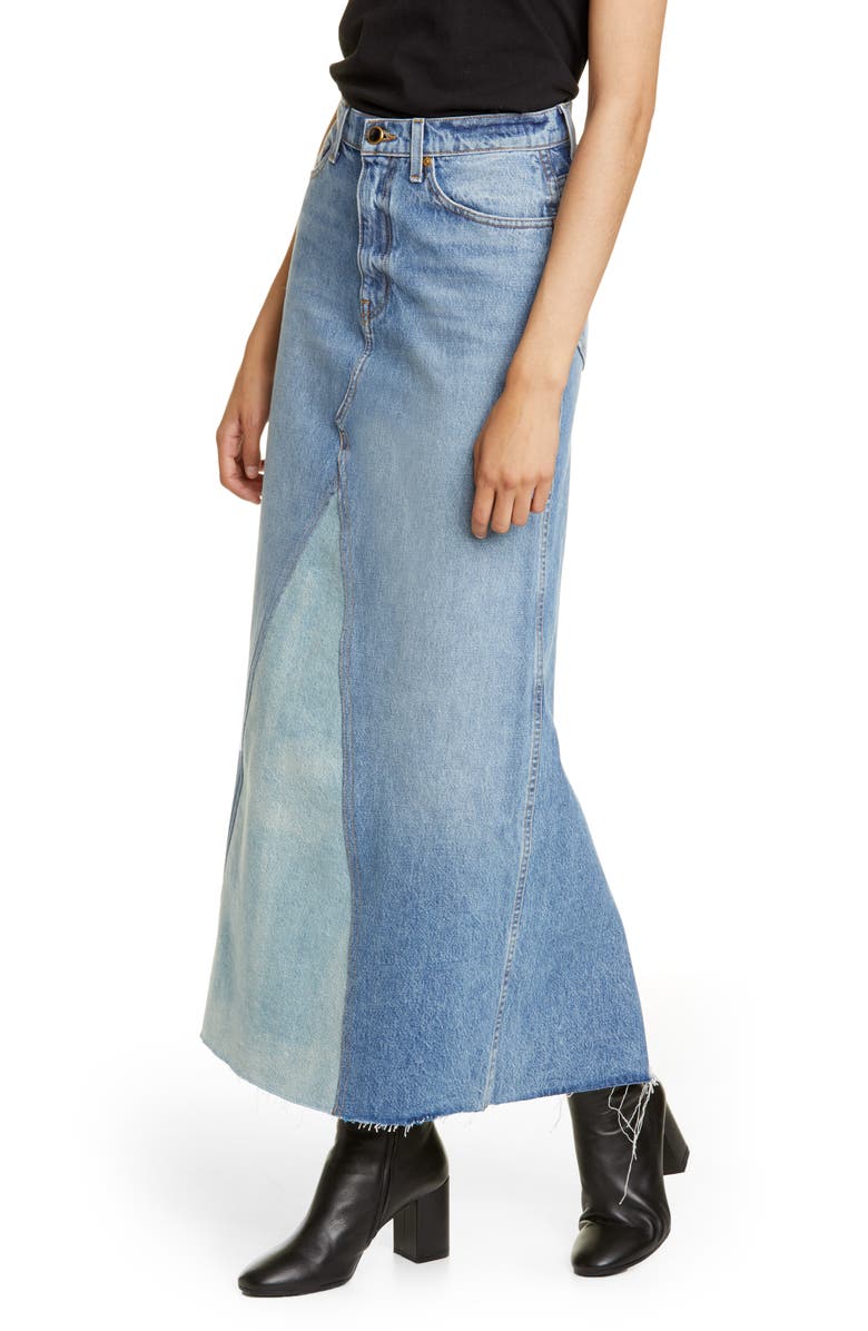 Khaite Magdalena Reconstructed Denim Midi Skirt, Alternate, color, 