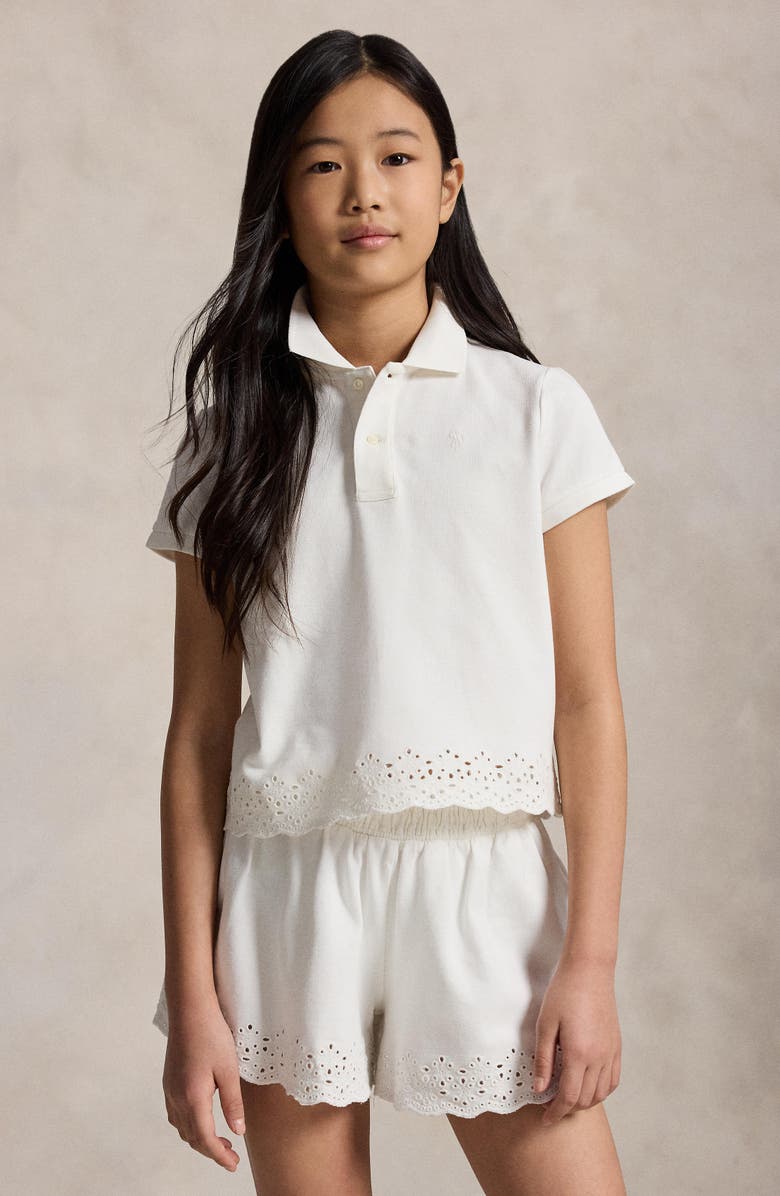 Polo Ralph Lauren Kids' Eyelet Detail Polo Shirt & Shorts Set, Alternate, color, White