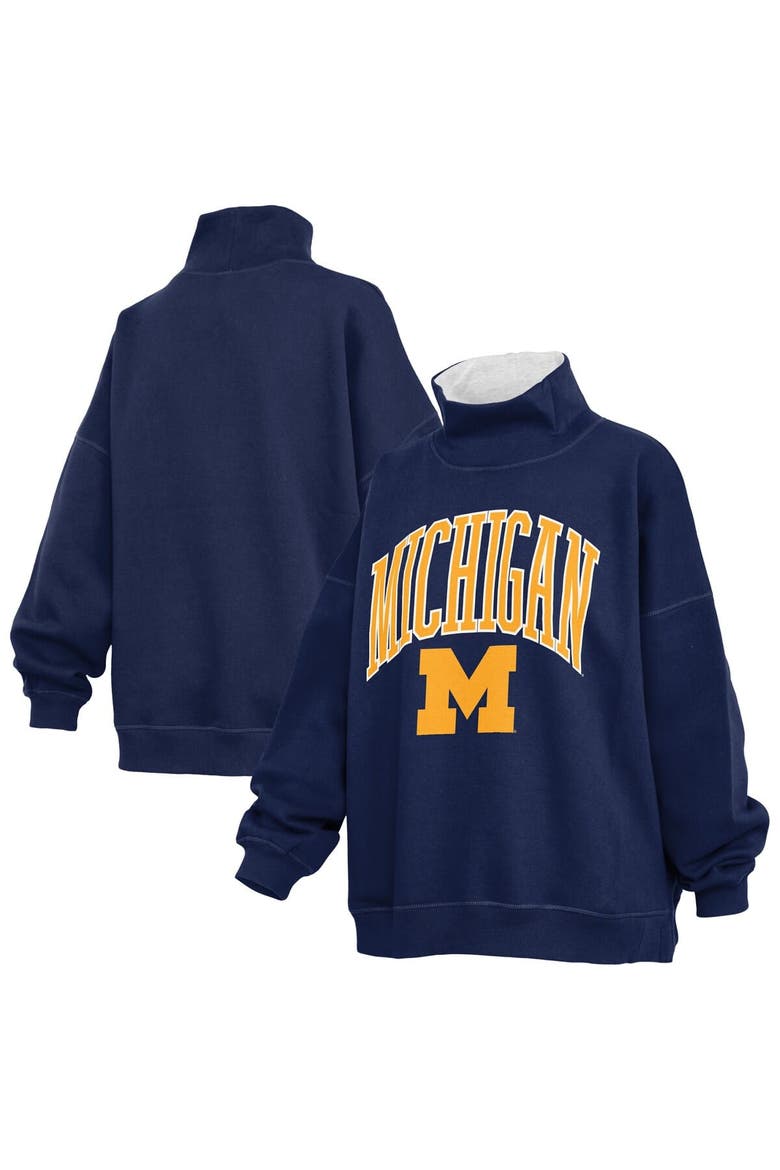 Women's Pressbox  Navy Michigan Wolverines Oversized Mock Neck Sweatshirt, Main, color, Navy