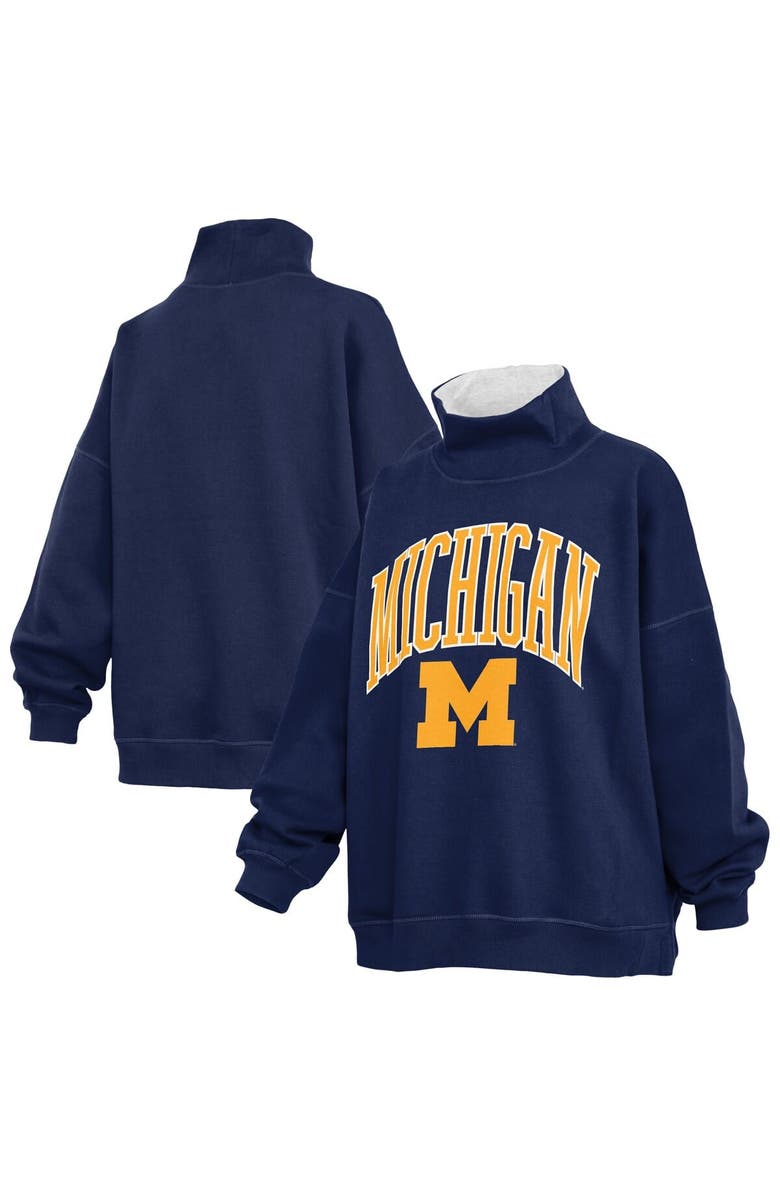 PRESSBOX Women's Pressbox Navy Michigan Wolverines Oversized Mock Neck Sweatshirt, Main, color, Navy