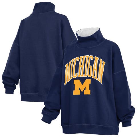 Women's Pressbox  Navy Michigan Wolverines Oversized Mock Neck Sweatshirt