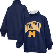 PRESSBOX Women's Pressbox Navy Michigan Wolverines Oversized Mock Neck Sweatshirt