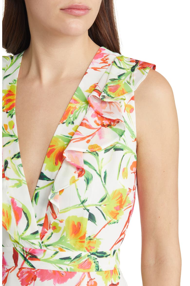 Nanci Neon Botanical Ruffle Dress, Alternate, color, WHITE MULTI