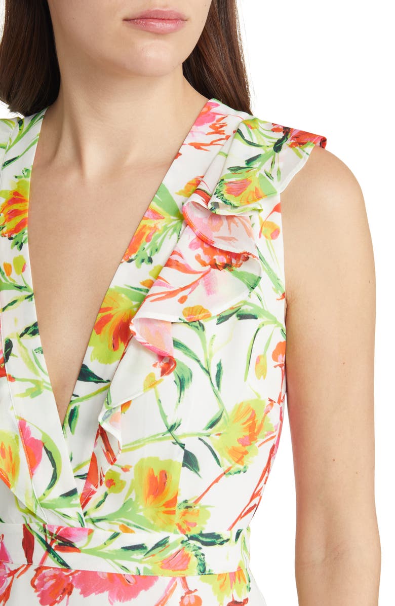 Milly Nanci Neon Botanical Ruffle Dress, Alternate, color, White Multi