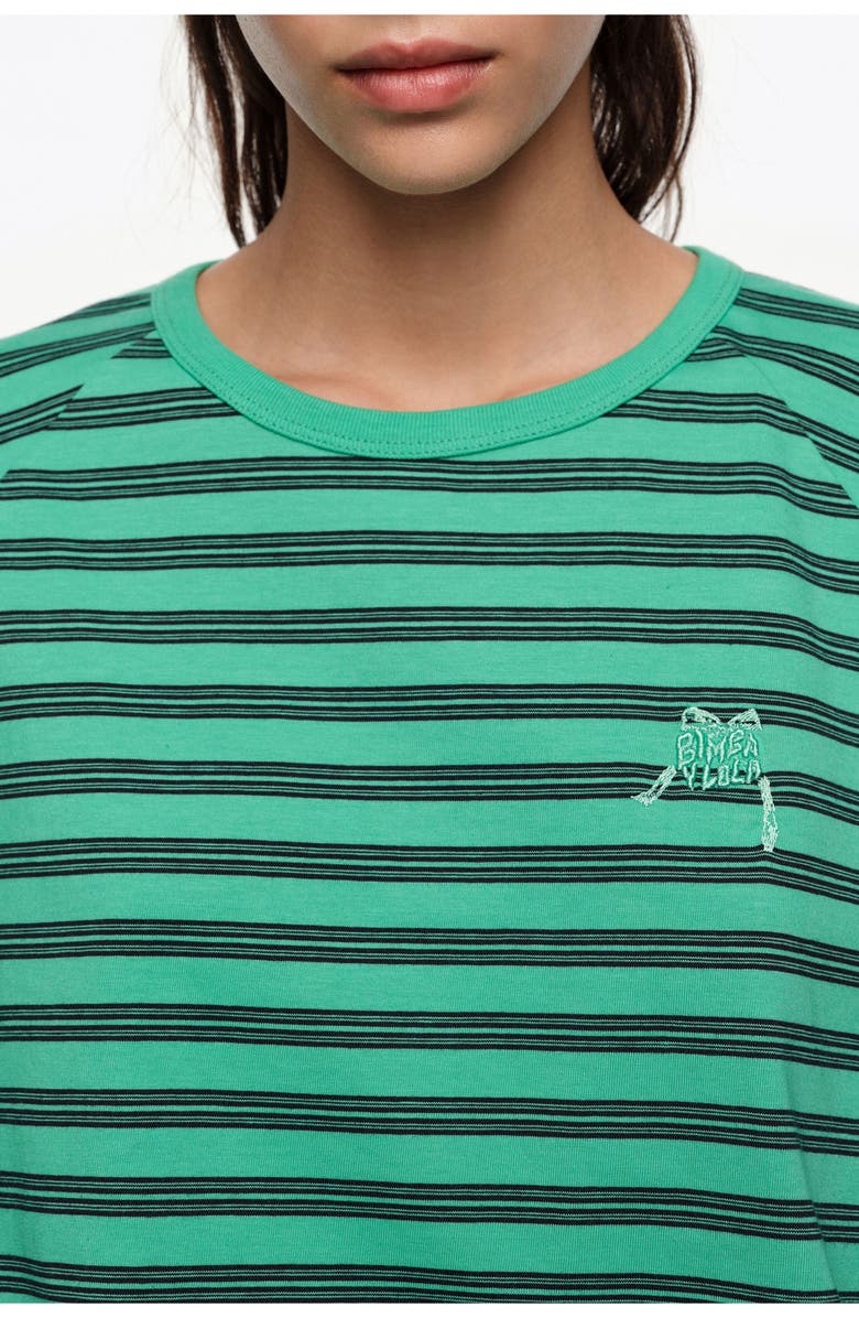 Bimba y Lola Striped Cropped T-shirt With Embroidered Logo, Alternate, color, Green