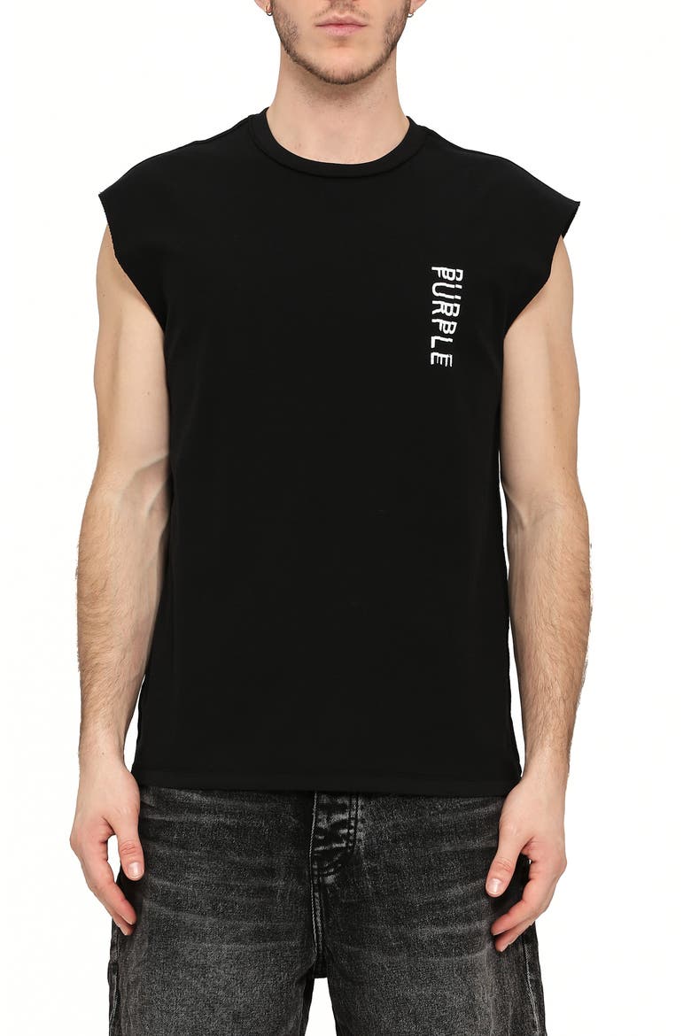 Textured Logo Cotton Muscle Tee, Main, color, BLACK