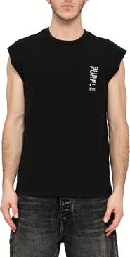 PURPLE BRAND Textured Logo Cotton Muscle Tee