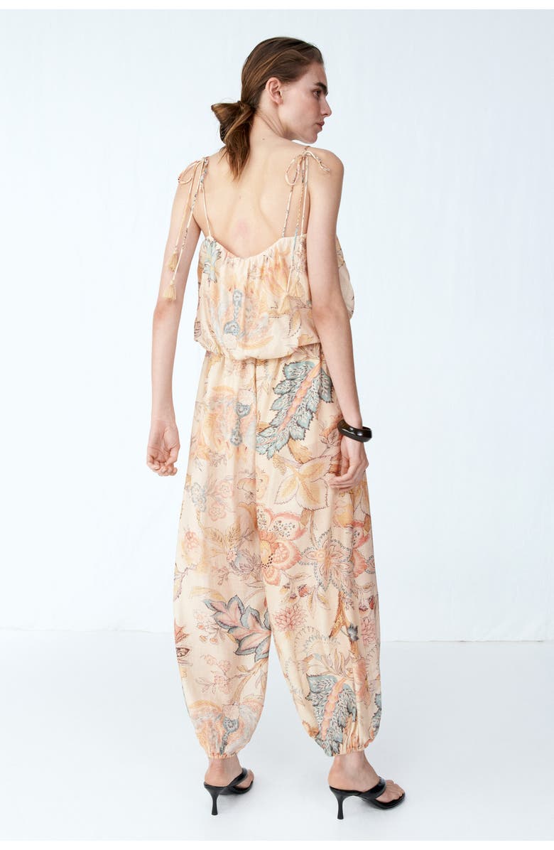 H&M Balloon-leg Tie-strap Jumpsuit, Alternate, color, Light Beige/Paisley