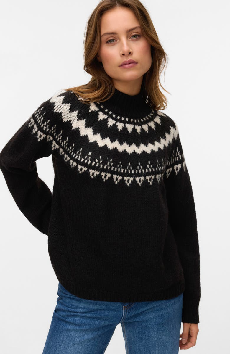 VERO MODA Vivian Fair Isle Sweater, Alternate, color, Chocolate Torte Deta