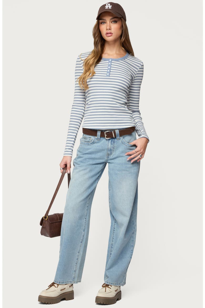 Roma Stripe Rib Henley Top, Alternate, color, BLUE